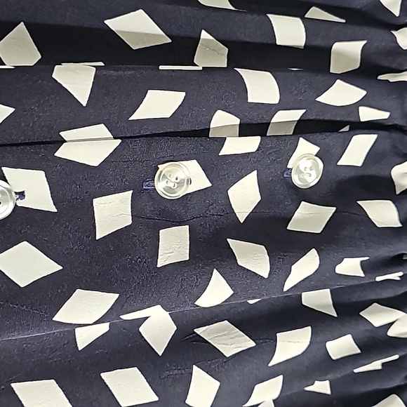 Vintage Leslie Fay Pleated Flowy Shirt Dress Diamond Fabric+Faux Pockets - Picture 8 of 17